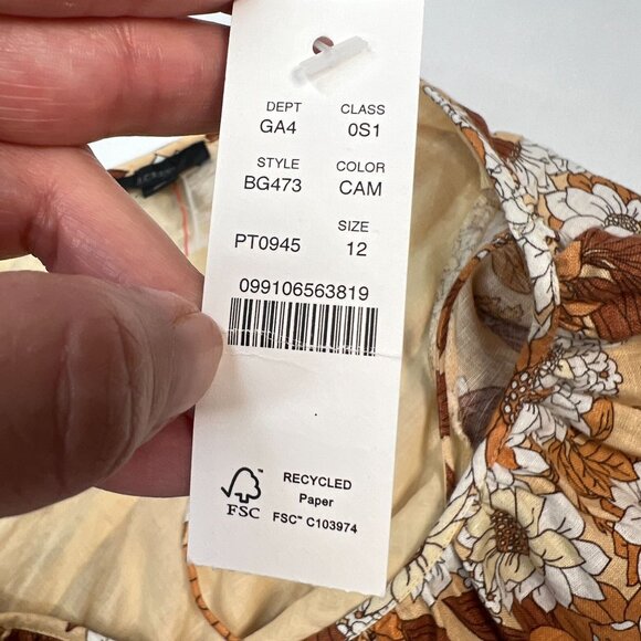 J Crew Zinnia Floral V-Back Linen Mini Dress Camel Brown size 12 NWT - Picture 12 of 15